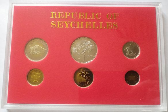 Сейшельские Острова / Сейшелы - набор 6 монет 1 5 10 25 Cents 1 5 Rupees 1982 - в футляре - Proof / XF