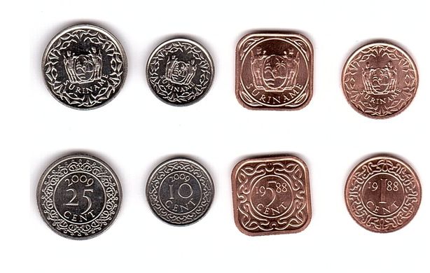 Суринам - набор 4 монеты 1 5 10 25 Cents 1988 - 2009 - UNC