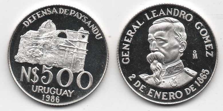 Uruguay - 500 Nuevos Pesos 1986 - Defense of Paysandu / General Leandro Gomez - Silver 900 - UNC