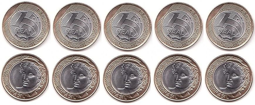 Brazil - 5 pcs х 1 Real 2023 - bimetall - UNC