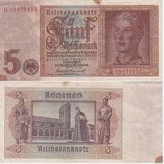 Germany - 5 Reichsmark 1942 - P. 186b(2) - serie G19475452 - VF