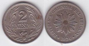 Уругвай - 2 Centesimos 1924 - VF / F