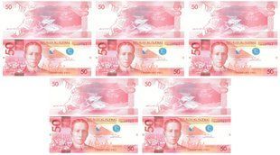 Филиппины - 5 шт х 50 Piso 2022 - P. W224 - signatures: Duterte & Diokno - UNC
