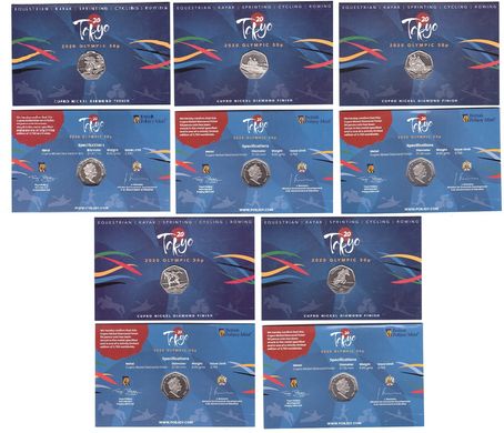 Гибралтар - набор 5 монет x 50 Pence 2021 - Олимпиада в Токио 2020 - in folder - UNC