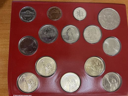 США - mint набор 14 монет 1 Dime 1 5 Cents 1/4 x 5 шт + 1 Dollar x 5 шт 2014 - D - в буклете - UNC
