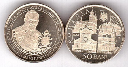 Румунія - 50 Bani 2019 Візит Папи Римського до Румунії - UNC