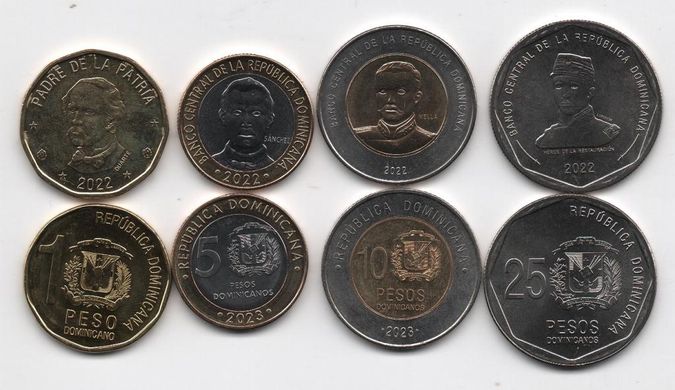 Dominican Republic - set 4 coins 1 5 10 25 Pesos 2020 - 2023 - UNC