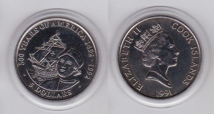 Cook Islands - 5 Dollars 1991 - 500 years of the discovery of America - in a capsule - UNC