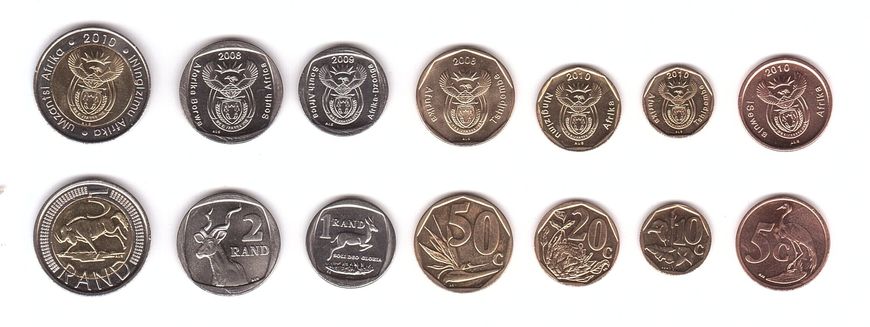 South Africa - set 7 coins 5 10 20 50 Cents 1 2 5 Rand 2008 - 2010 - UNC