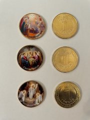 Ukraine - set 3 souvenir coins x 1 Hryvna 2022 - Easter, Annunciation, Holy Trinity - year on coins different - UNC