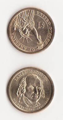 США - 1 Dollar 2007 - P - James Madison Джеймс Мэдисон - 4-й президент - UNC