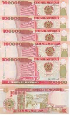 Мозамбік - 5 шт X 100000 Meticais 1993 - P. 139 - UNC