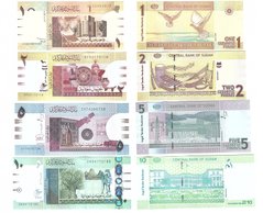 Sudan - set 9 banknotes 1 2 5 10 20 50 100 200 500 Pounds 2006 - 2021 - UNC