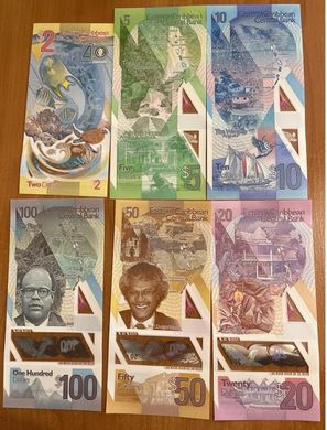 Eastern Caribben St. - set 6 banknotes 2 5 10 20 50 100 Dollars 2019 - 2023 - Polymer - UNC