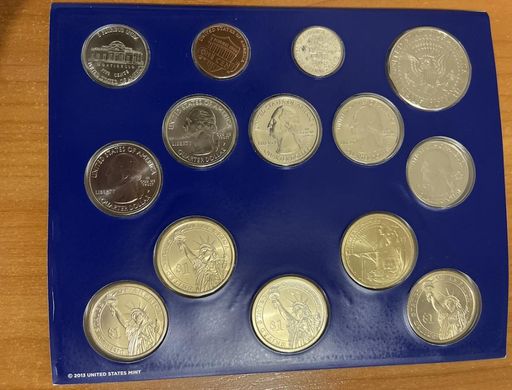 США - mint набор 14 монет 1 Dime 1 5 Cents 1/4 x 5 шт + 1 Dollar x 5 шт 2014 - P - в буклете - UNC