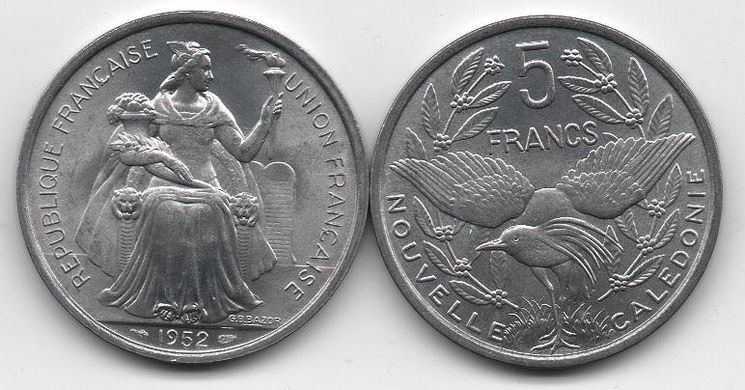 Новая Каледония - 5 шт х 5 Francs 1952 - UNC