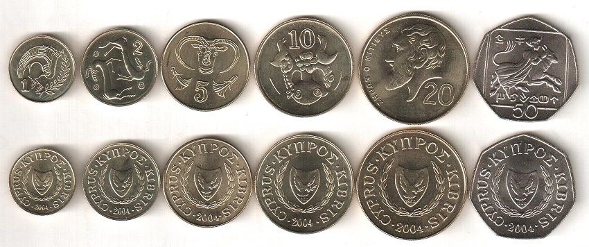 Кипр - набор 6 монет - 1 2 5 10 20 50 Cents 2004 - UNC