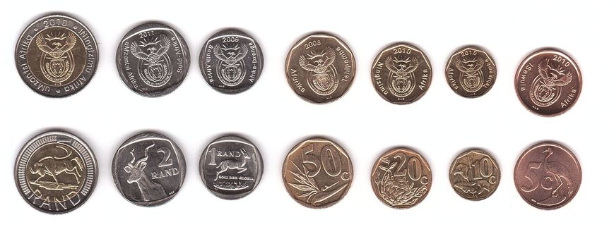 ПАР - набір 7 монет 5 10 20 50 Cents 1 2 5 Rand 2008 - 2011 - UNC
