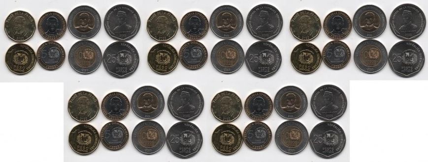 Dominican Republic - 5 pcs х set 4 coins 1 5 10 25 Pesos 2020 - 2023 - UNC