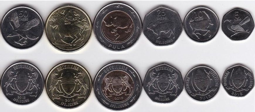 Ботсвана - набор 6 монет - 5 10 25 50 Thebe 1 2 Pula 2013 - UNC